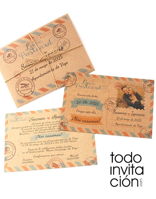 invitación de boda postal kraft