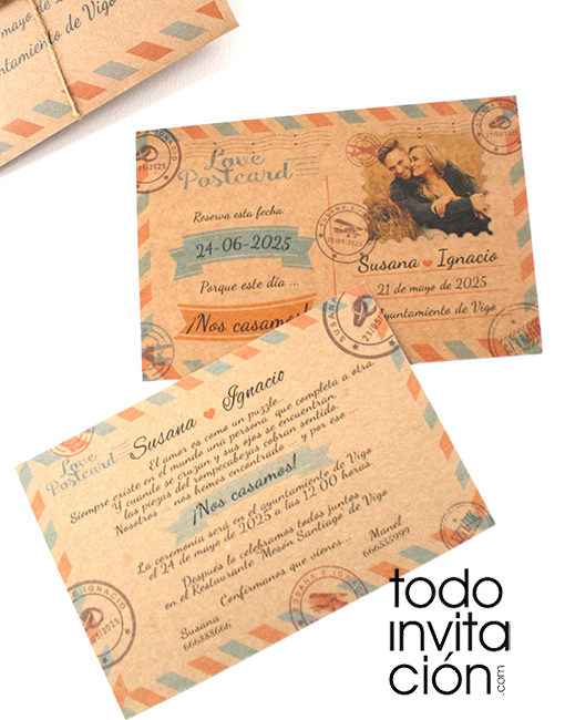 invitación de boda postal kraft