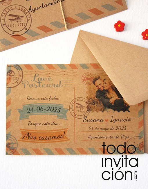 invitación de boda postal kraft