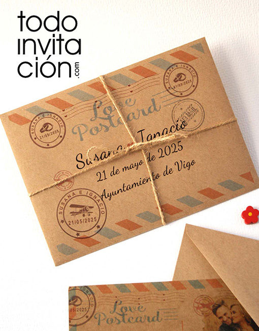 invitación de boda postal kraft