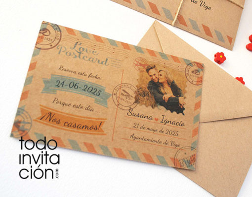 invitación de boda postal kraft