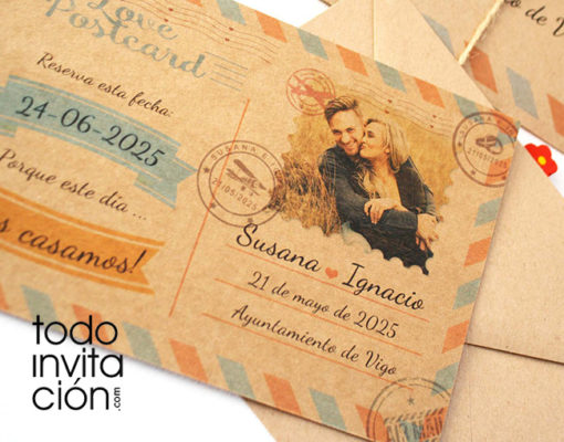 invitación de boda postal kraft