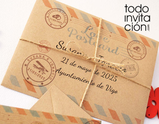 invitación de boda postal kraft