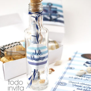 invitación botella marinera bautizo