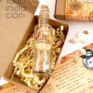 invitación mensaje en botella comunion pirata