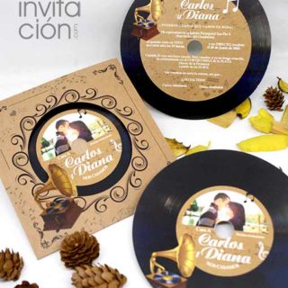 invitación de boda disco vinilo gramofono original