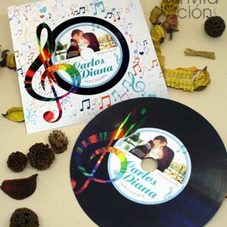 invitación de boda disco de vinilo notas musicales