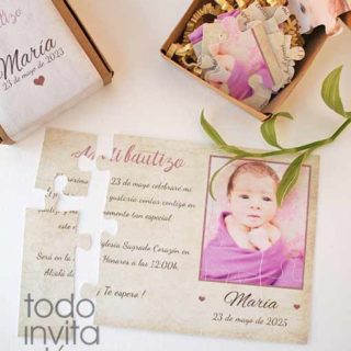 invitación original bautizo puzzle