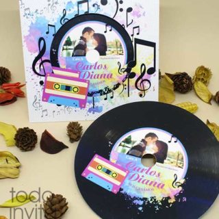 invitación boda disco de vinilo casette