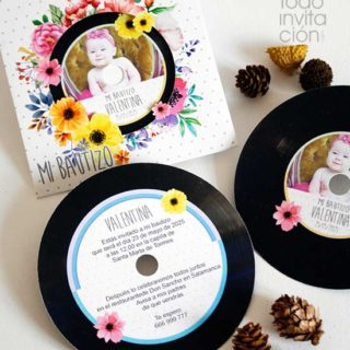 invitacion bautizo original disco