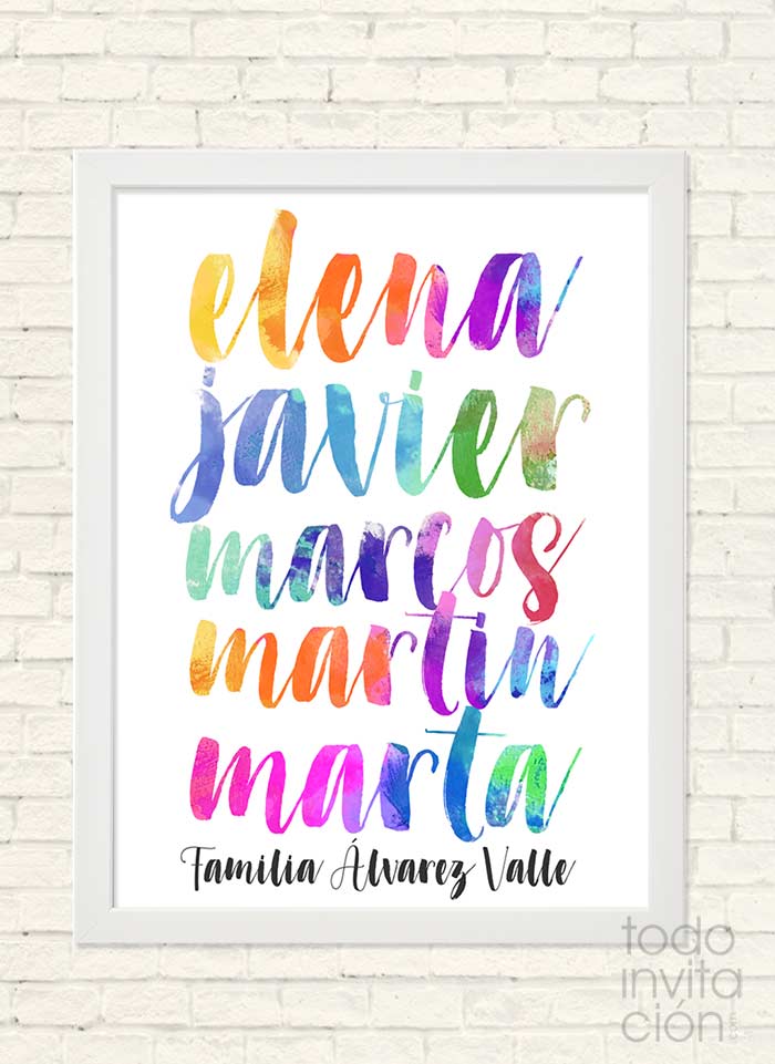 Cuadro Personalizado Familiar “Nombres watercolor