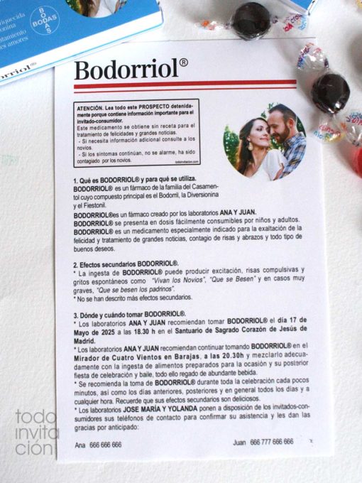 invitacion caja de medicamento de boda divertida