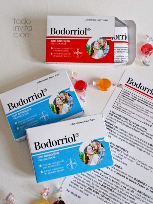 invitacion caja de medicamento de boda divertida