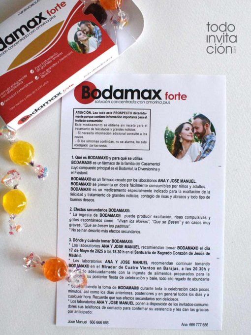 invitacion boda original medicamento bodamax