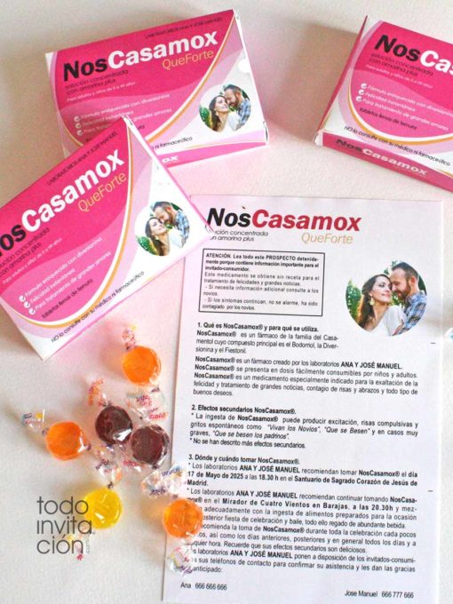 invitacion de boda caja medicamento noscasamox