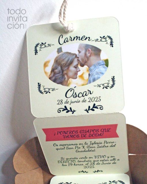 invitación boda caja de fotos