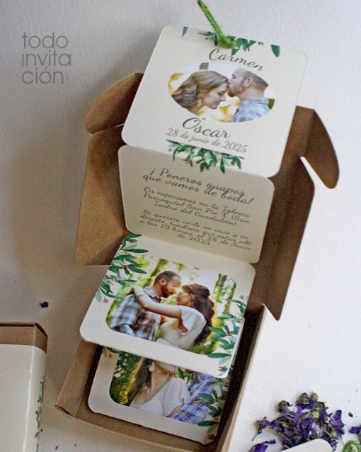 invitación boda caja de fotos