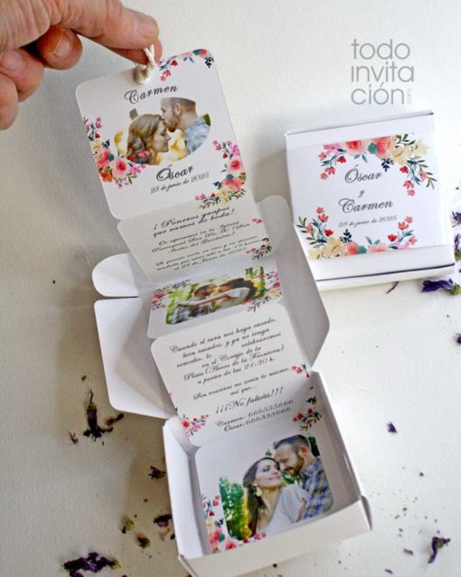 invitación boda caja de fotos