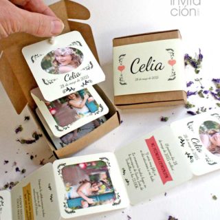 invitación comunion bautizo caja de fotos
