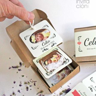 invitación comunion bautizo caja de fotos