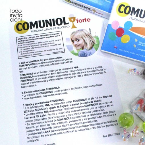 invitacion original comunion medicamento comuniol