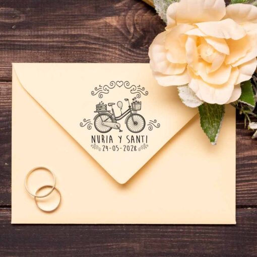 sello personalizado para bodas bicicleta