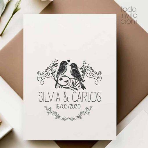 sello personalizado para bodas pajaros