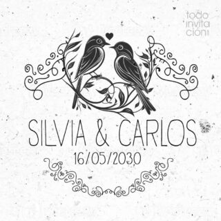 sello para bodas pajaros