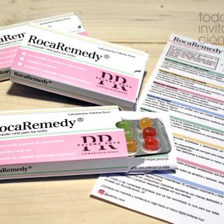 caja de medicamento publicitario medida con blister de caramelos