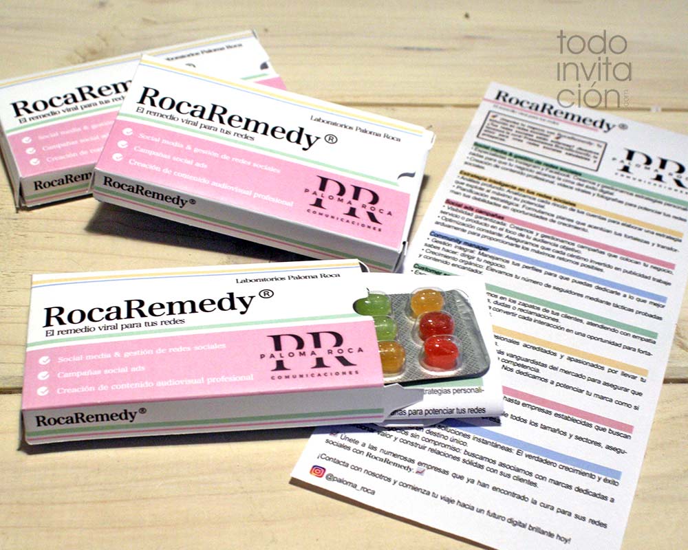 caja de medicamento publicitario medida con blister de caramelos