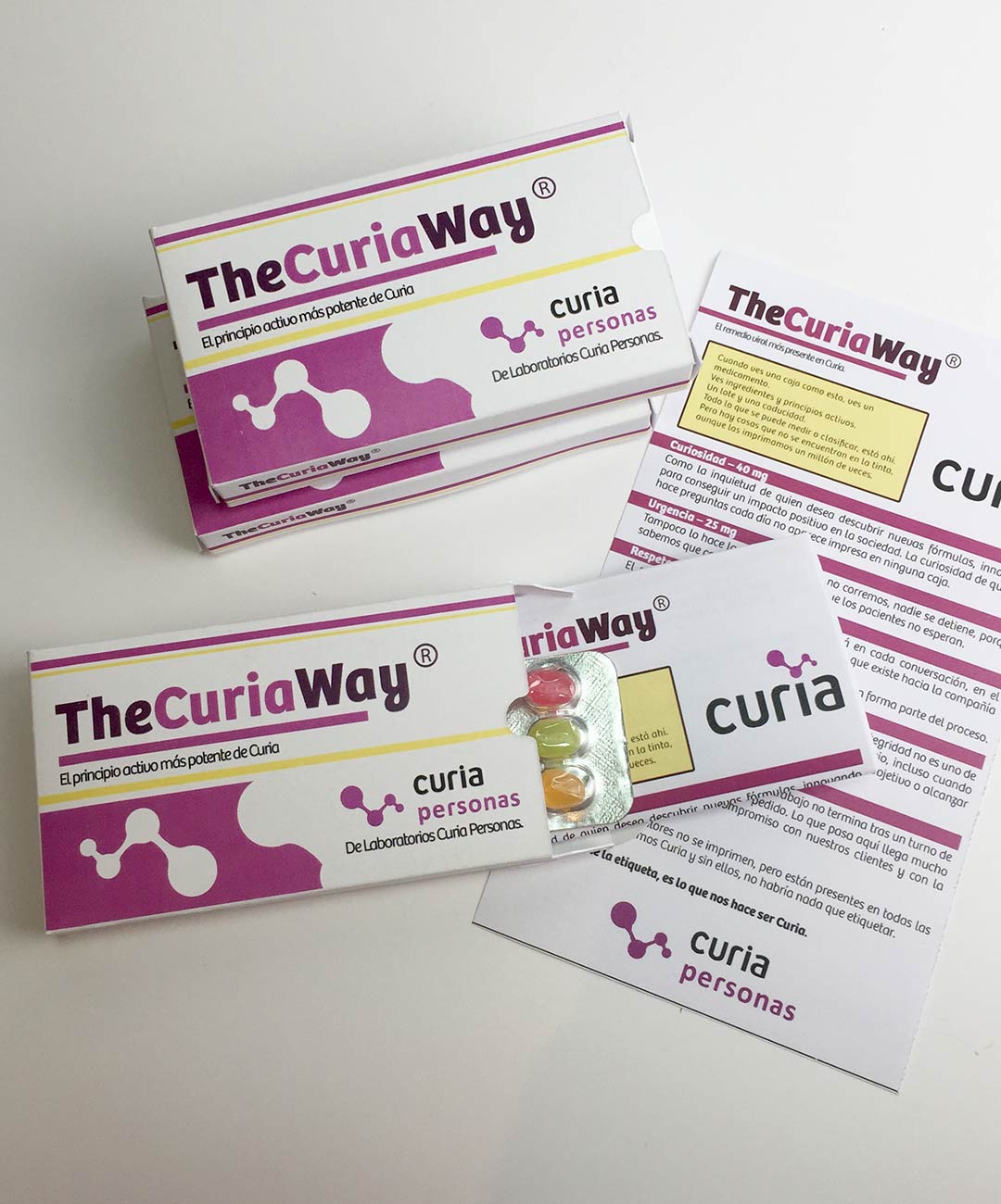 caja de medicamento publicitario medida con blister de caramelos